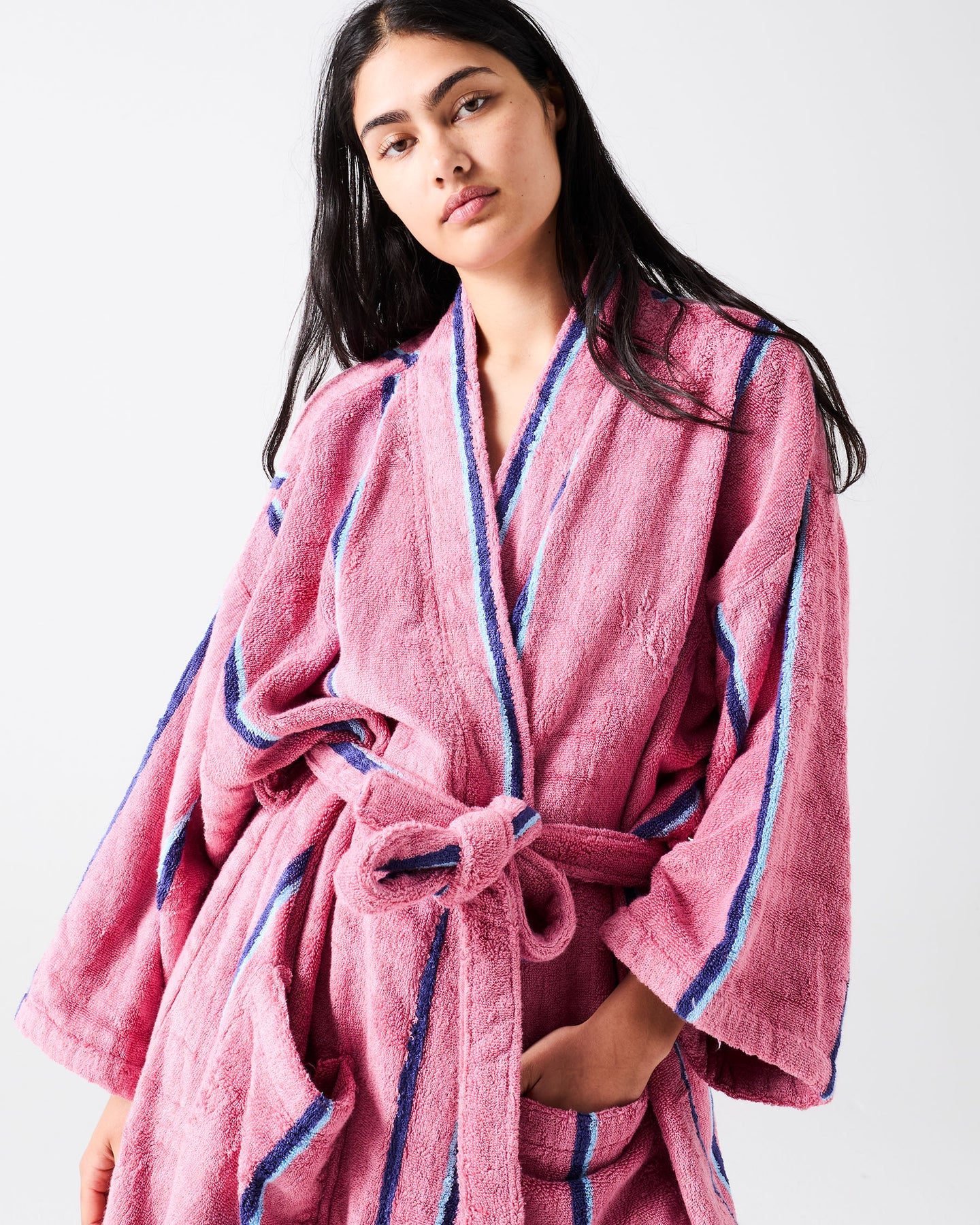 Blushing Stripe Terry Bath Robe