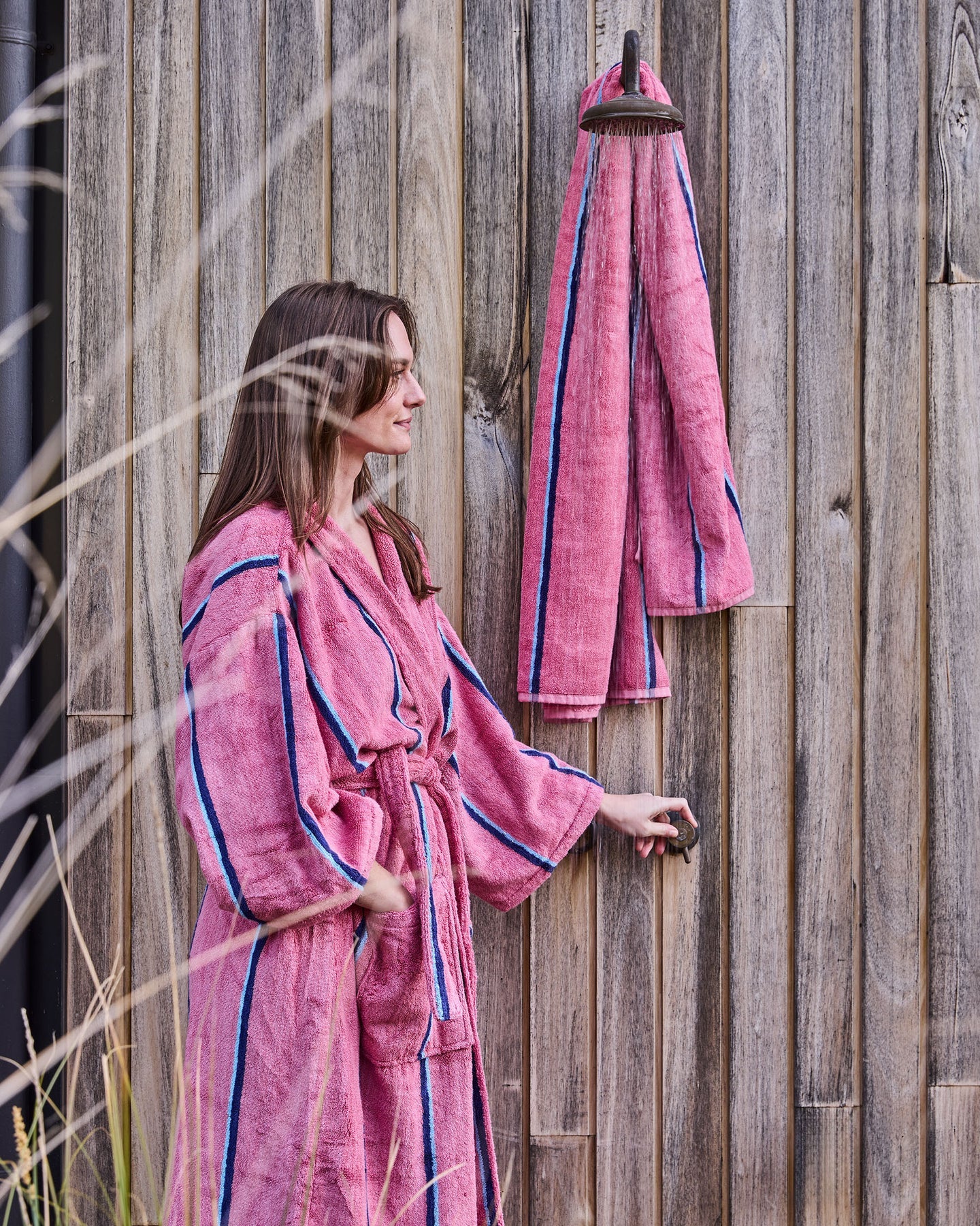 Blushing Stripe Terry Bath Robe