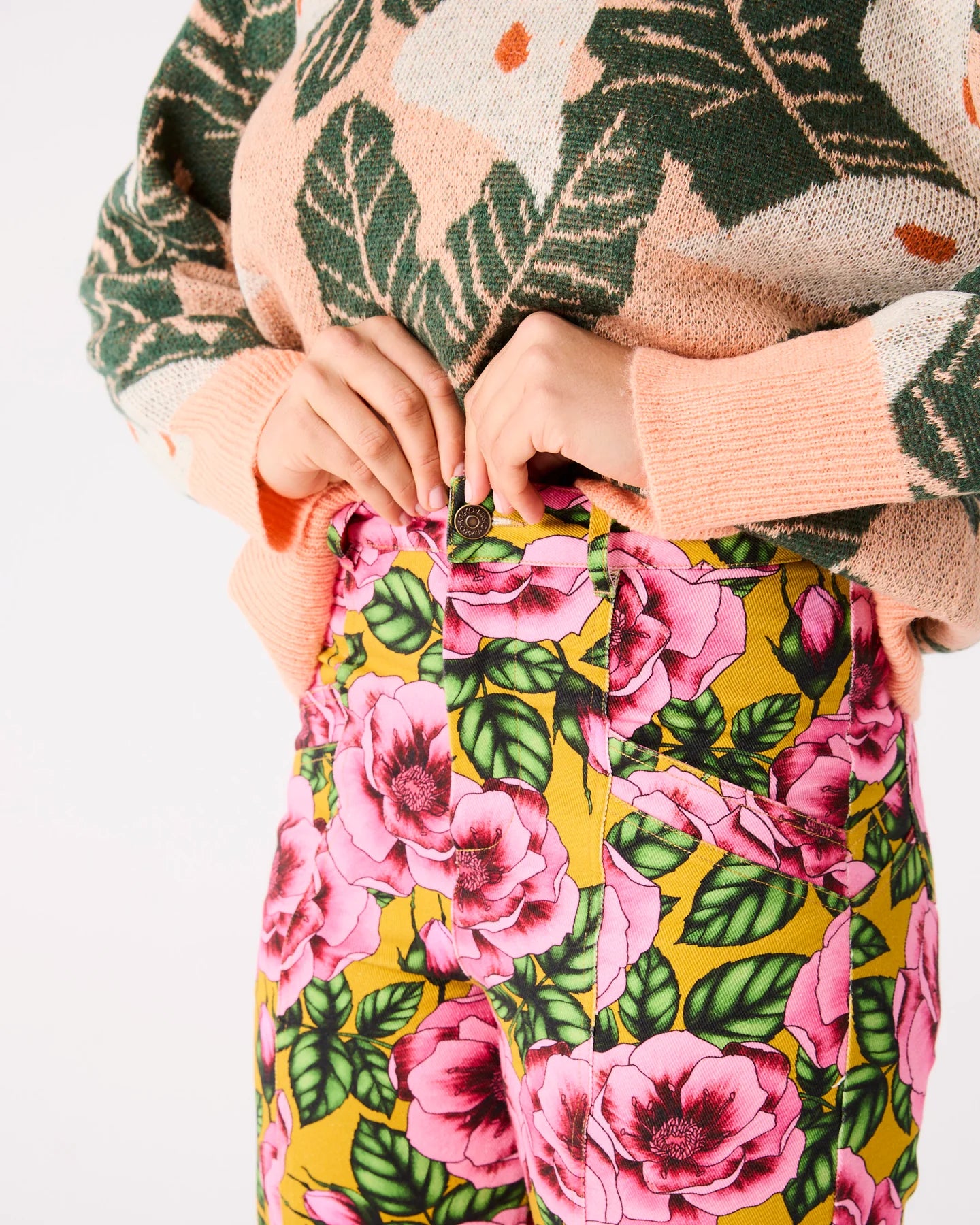 Golden Peony Denim Pants